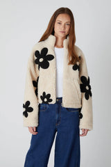 Daisy Print Zip-Up Sherpa Jacket