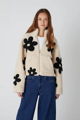 Daisy Print Zip-Up Sherpa Jacket