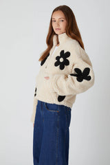 Daisy Print Zip-Up Sherpa Jacket