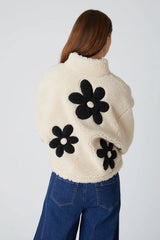Daisy Print Zip-Up Sherpa Jacket