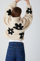 Daisy Print Zip-Up Sherpa Jacket