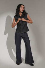 High-Rise Flared Denim Jeans with Center Seam