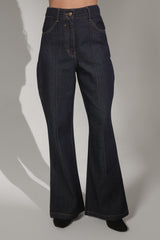 High-Rise Flared Denim Jeans with Center Seam