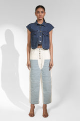Two-Tone High-Rise Straight Fit Denim Jeans