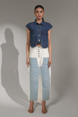 Two-Tone High-Rise Straight Fit Denim Jeans