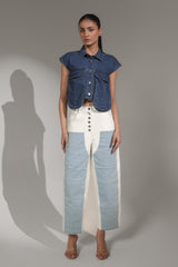 Two-Tone High-Rise Straight Fit Denim Jeans