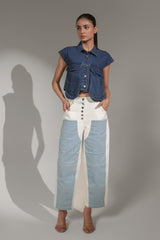 Two-Tone High-Rise Straight Fit Denim Jeans