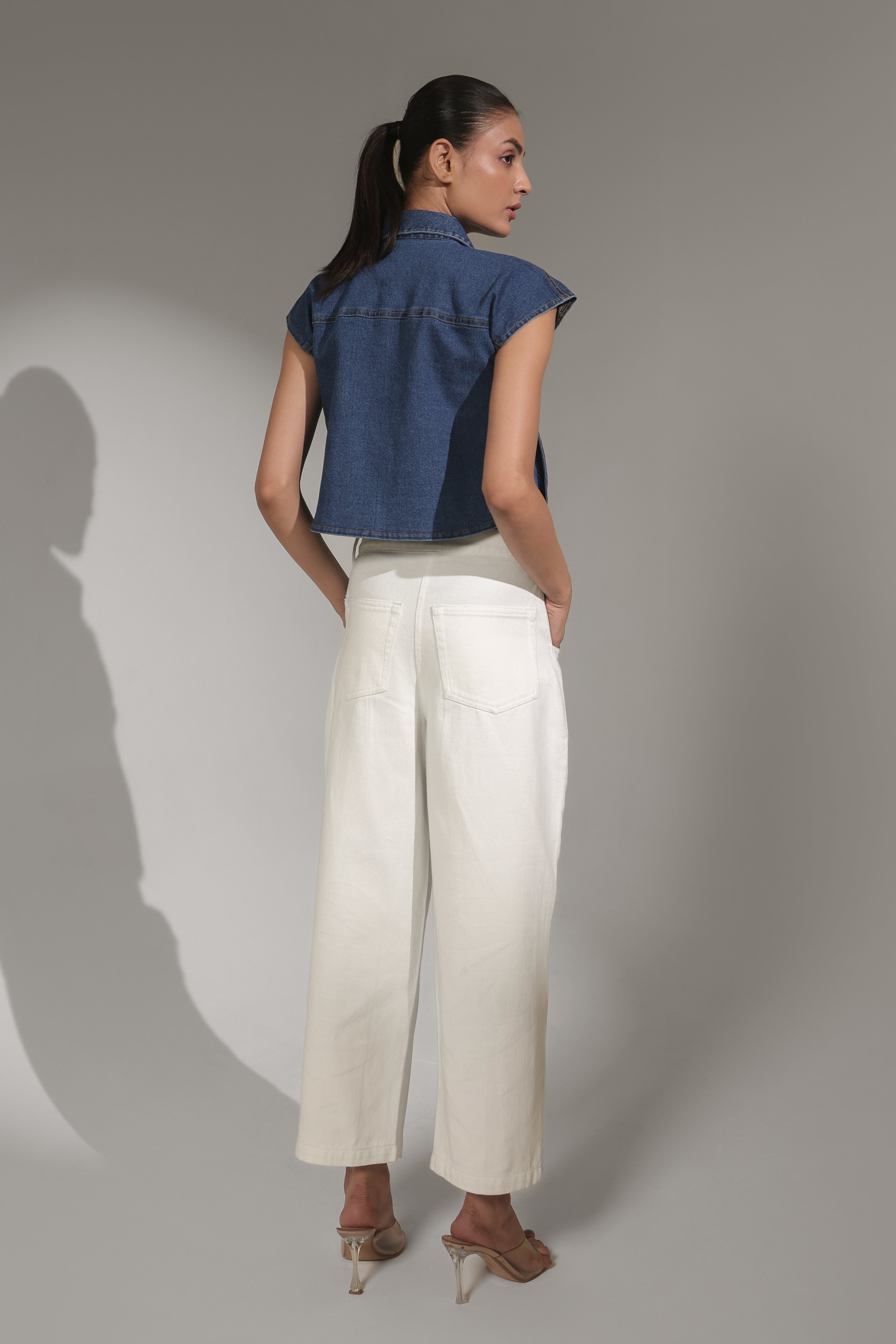 Two-Tone High-Rise Straight Fit Denim Jeans