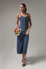 Denim Maxi Dress with Strappy Detailing