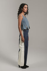 Dual-Tone Straight Leg Denim Jeans