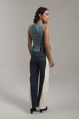 Dual-Tone Straight Leg Denim Jeans