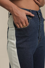 Dual-Tone Straight Leg Denim Jeans
