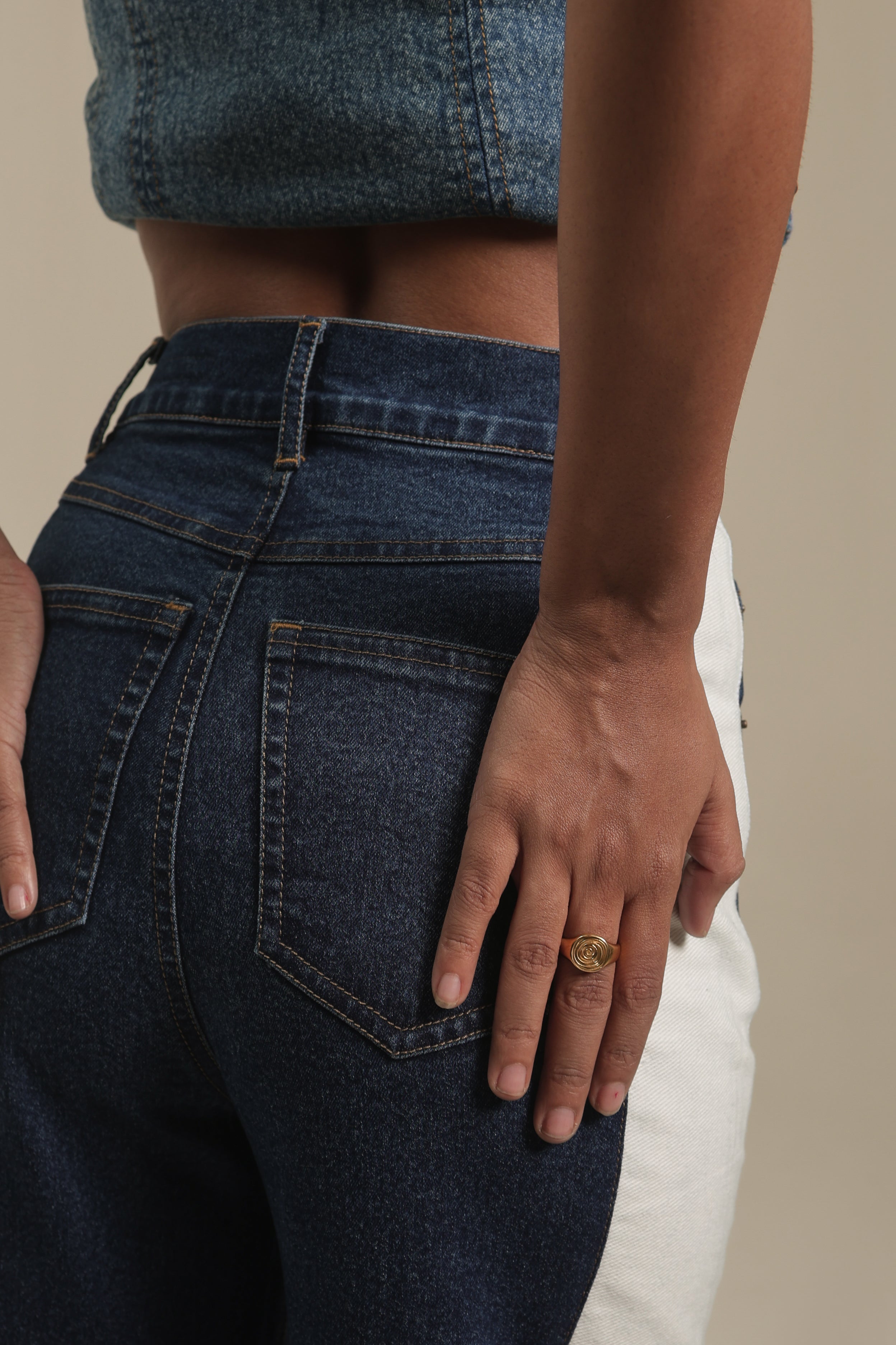 Dual-Tone Straight Leg Denim Jeans
