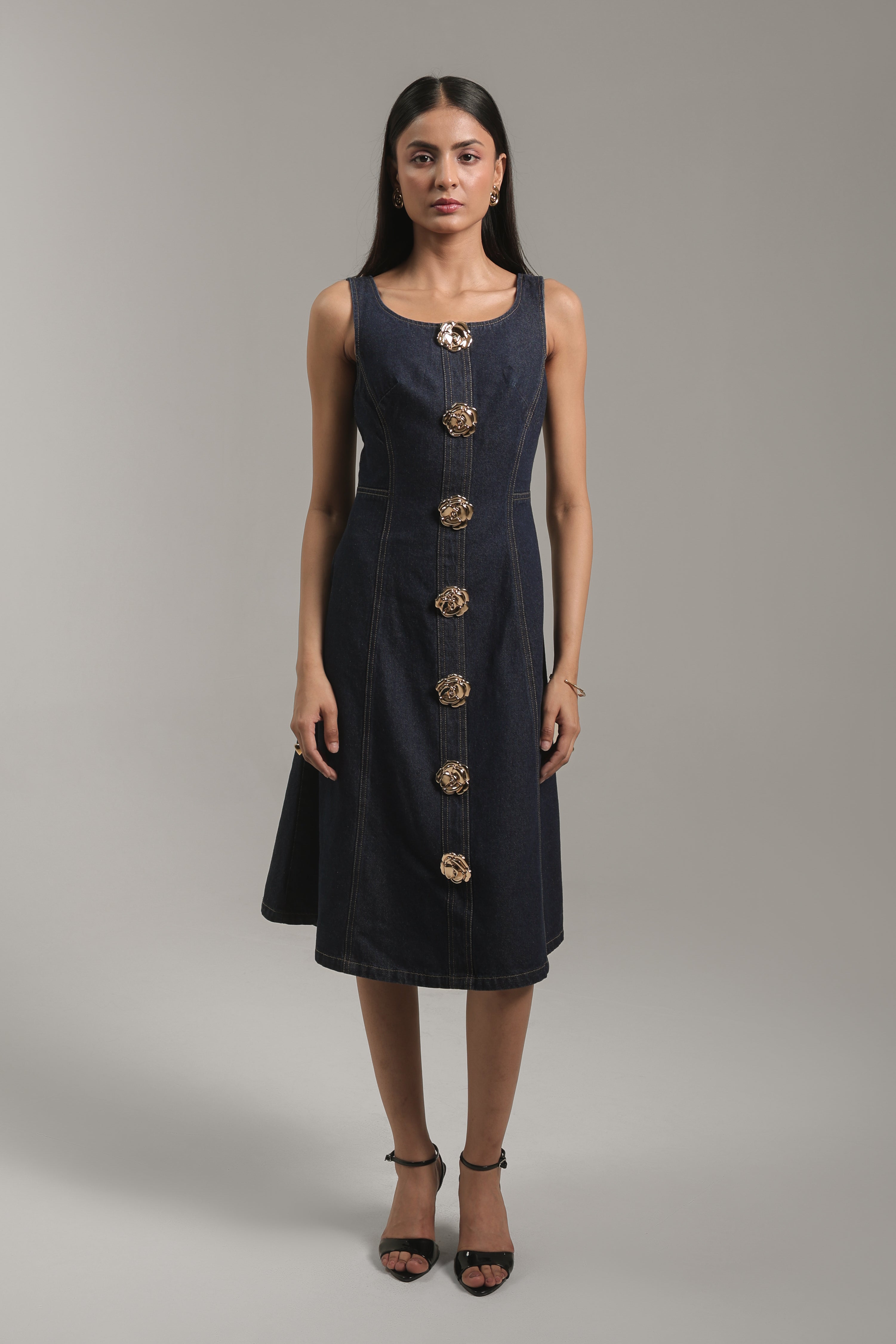 Golden Bloom Denim Midi – Venue Blues