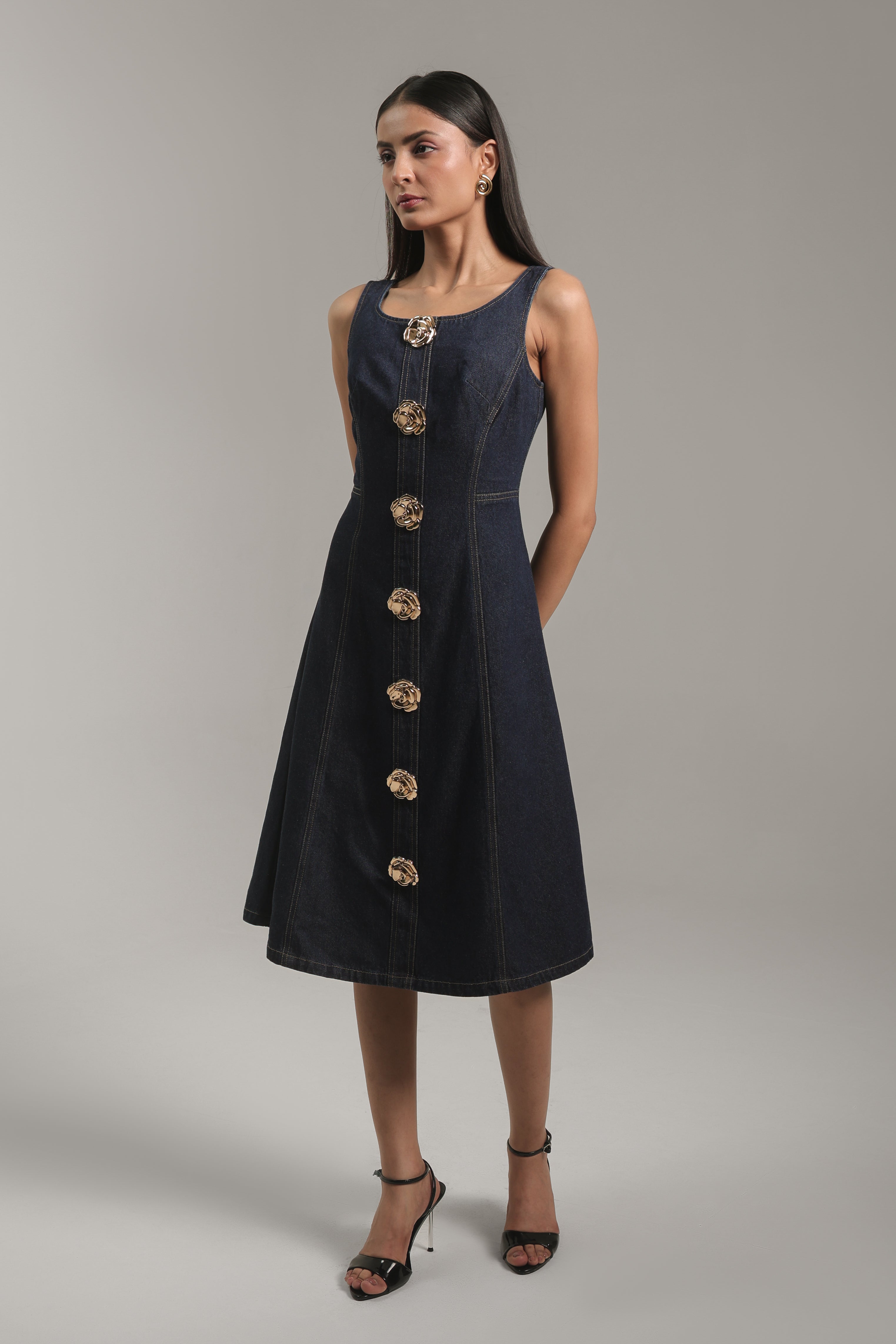 Golden Bloom Denim Midi – Venue Blues