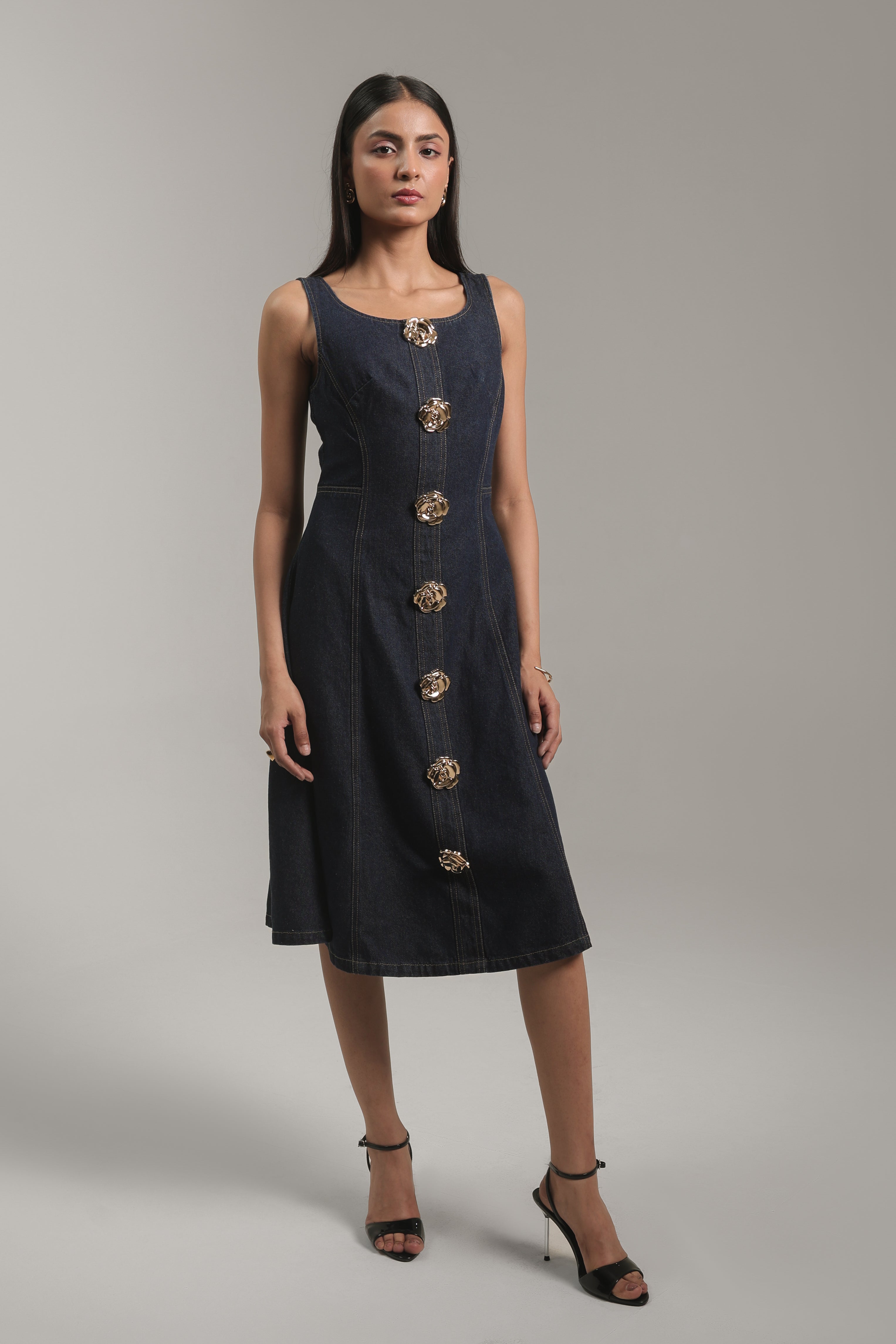 Golden Bloom Denim Midi – Venue Blues