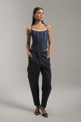 Lace Trim Denim Bustier Top