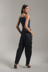 Dark-Wash Cargo Denim Pants