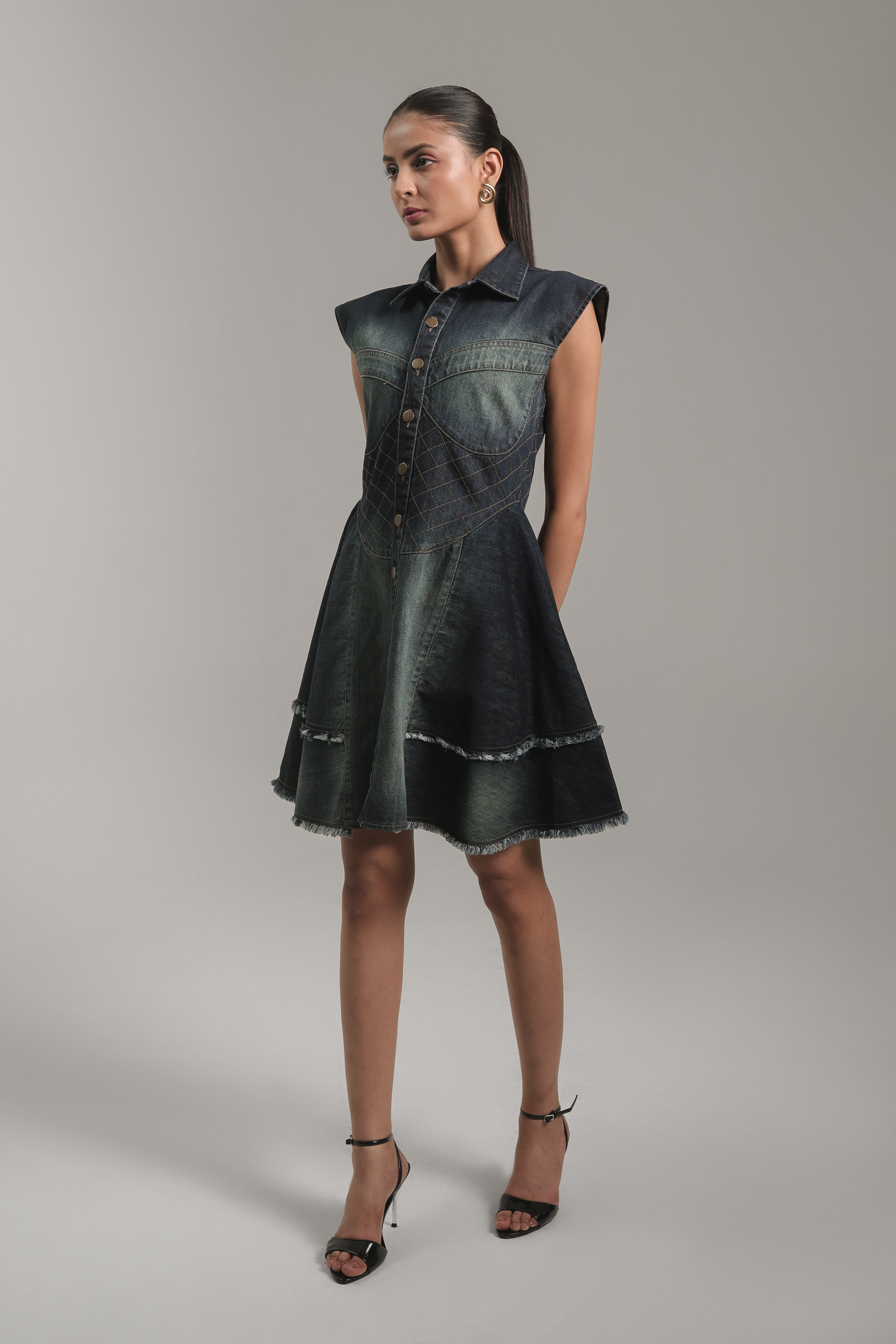 Sleeveless Fit & Flare Denim Dress