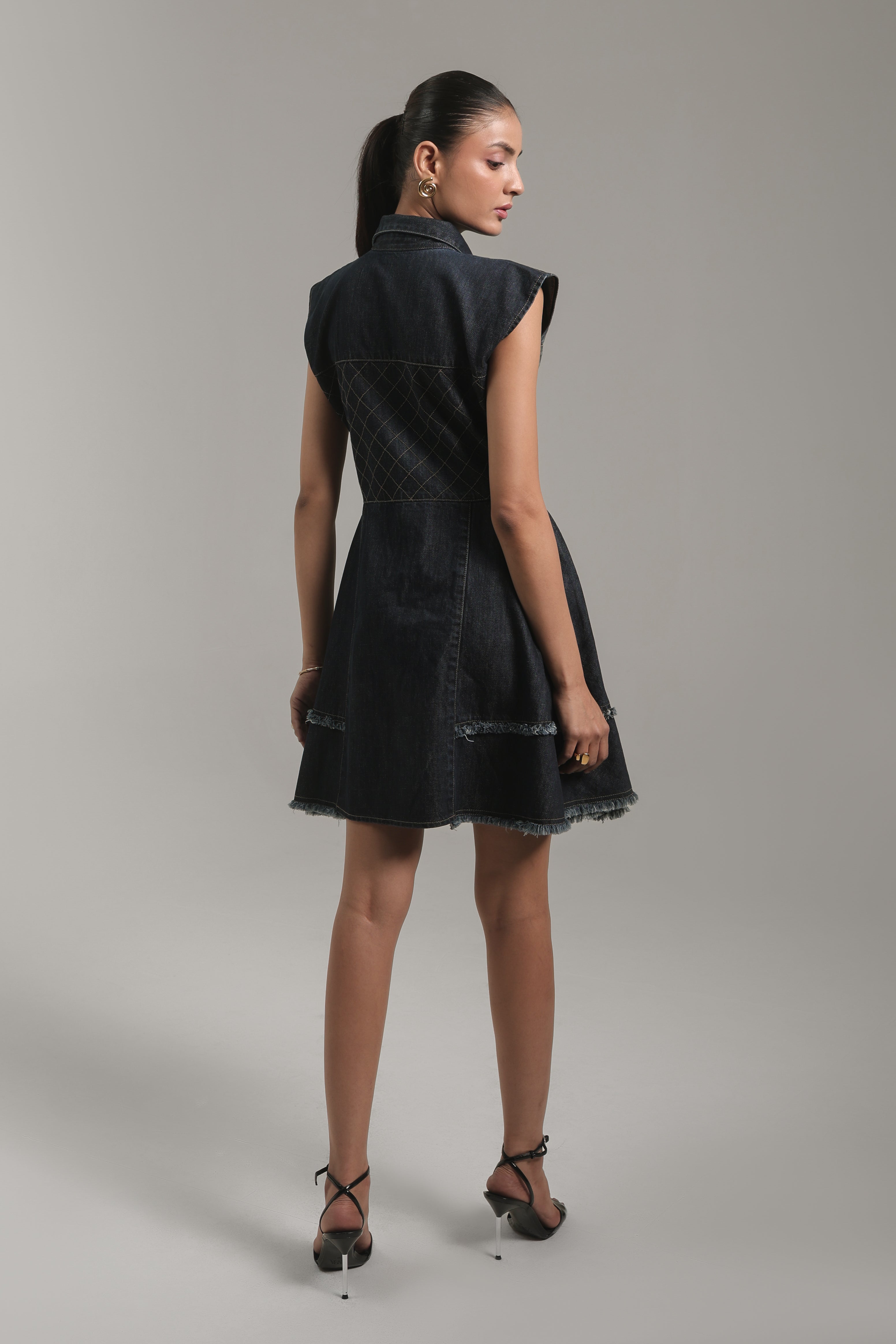 Sleeveless Fit & Flare Denim Dress