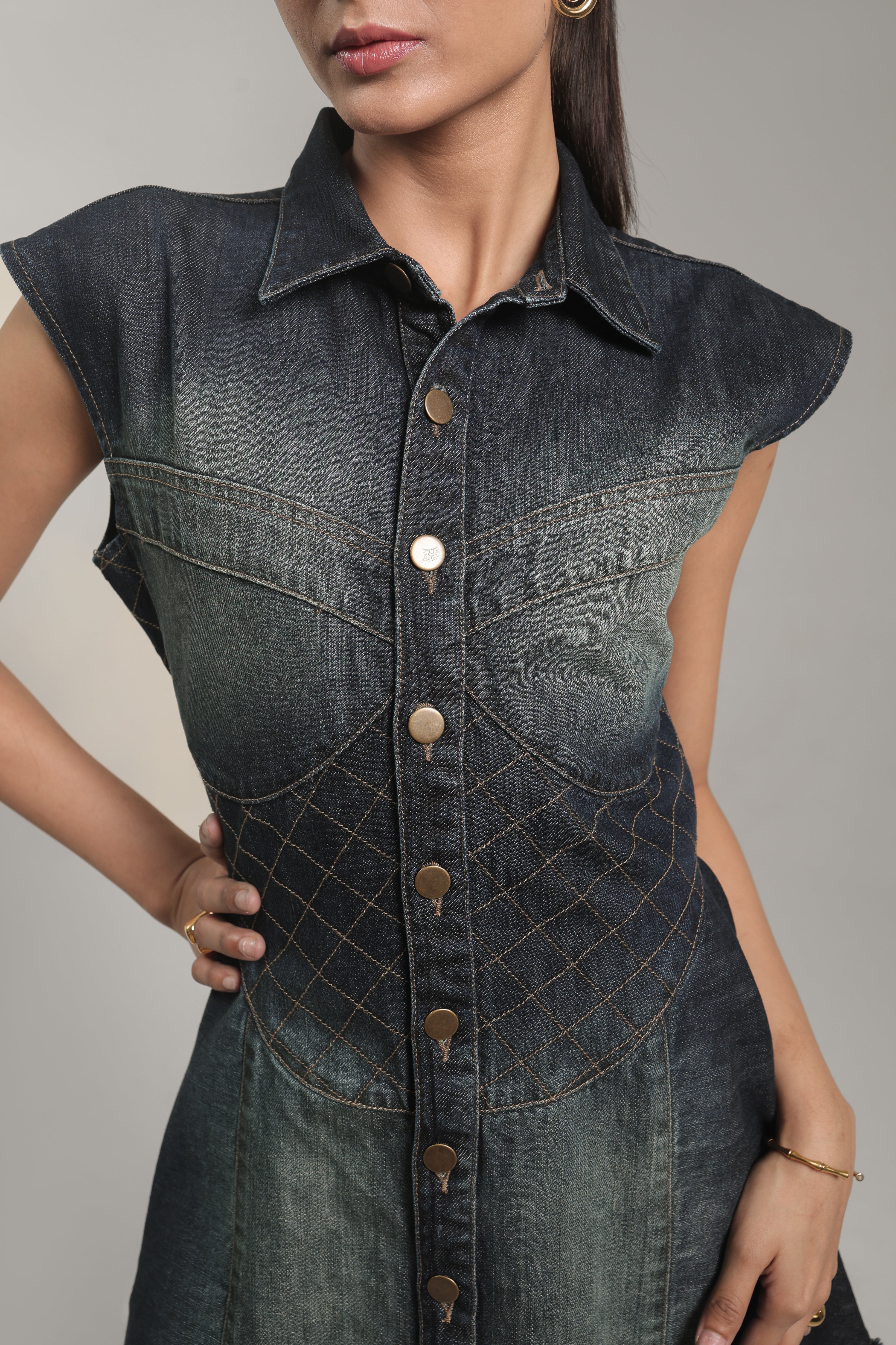 Sleeveless Fit & Flare Denim Dress