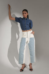 Puff Sleeve Denim Crop Shirt
