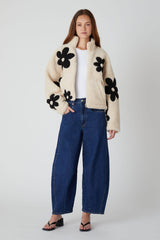 Daisy Print Zip-Up Sherpa Jacket
