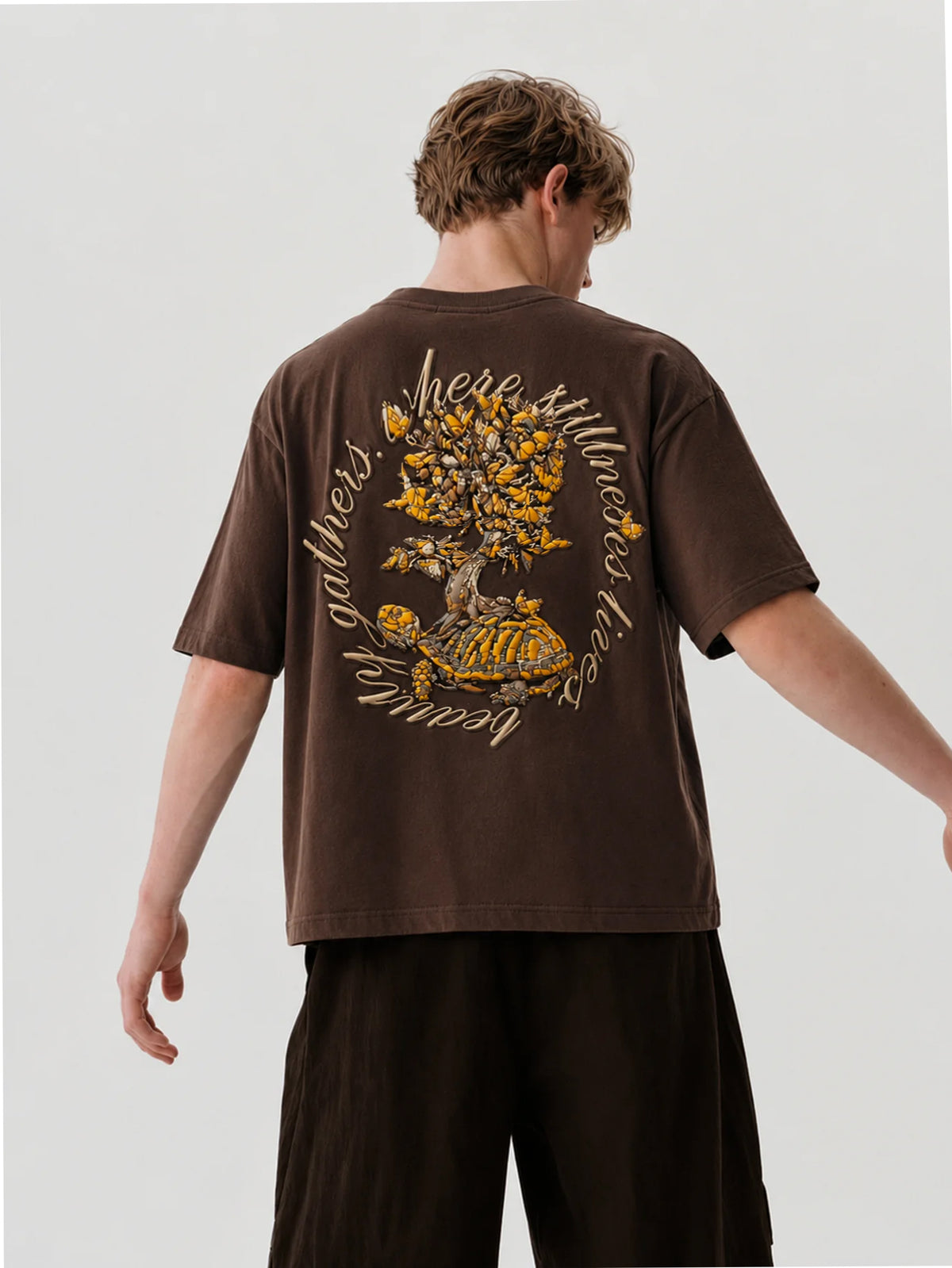 Brown Autumn Bloom Oversized T-Shirt