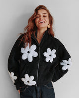 Daisy Print Zip-Up Sherpa Jacket