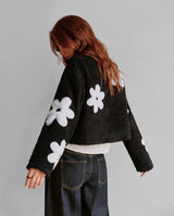 Daisy Print Zip-Up Sherpa Jacket