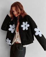 Daisy Print Zip-Up Sherpa Jacket