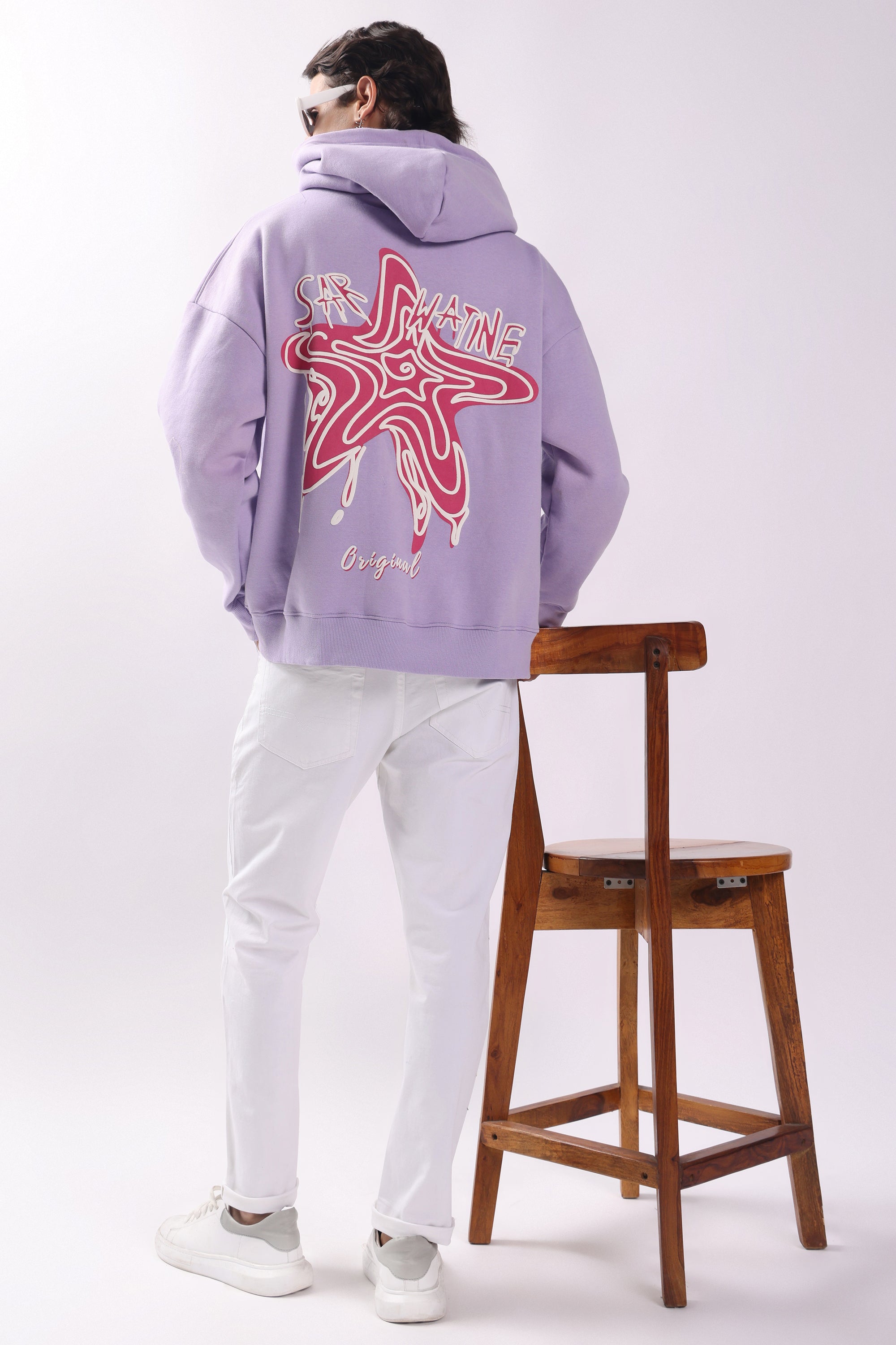 Star Print Puff Print Oversized Hoodie