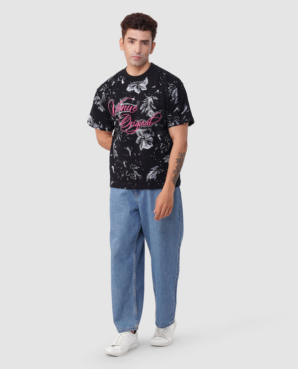 Roar Bloom Oversized Tee – Jungle Black