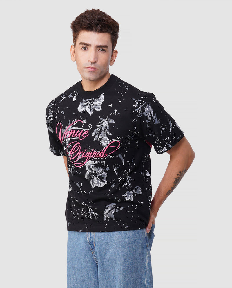 Roar Bloom Oversized Tee – Jungle Black