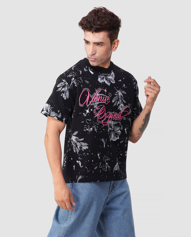 Roar Bloom Oversized Tee – Jungle Black