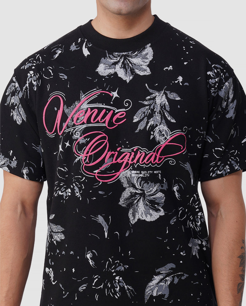 Roar Bloom Oversized Tee – Jungle Black