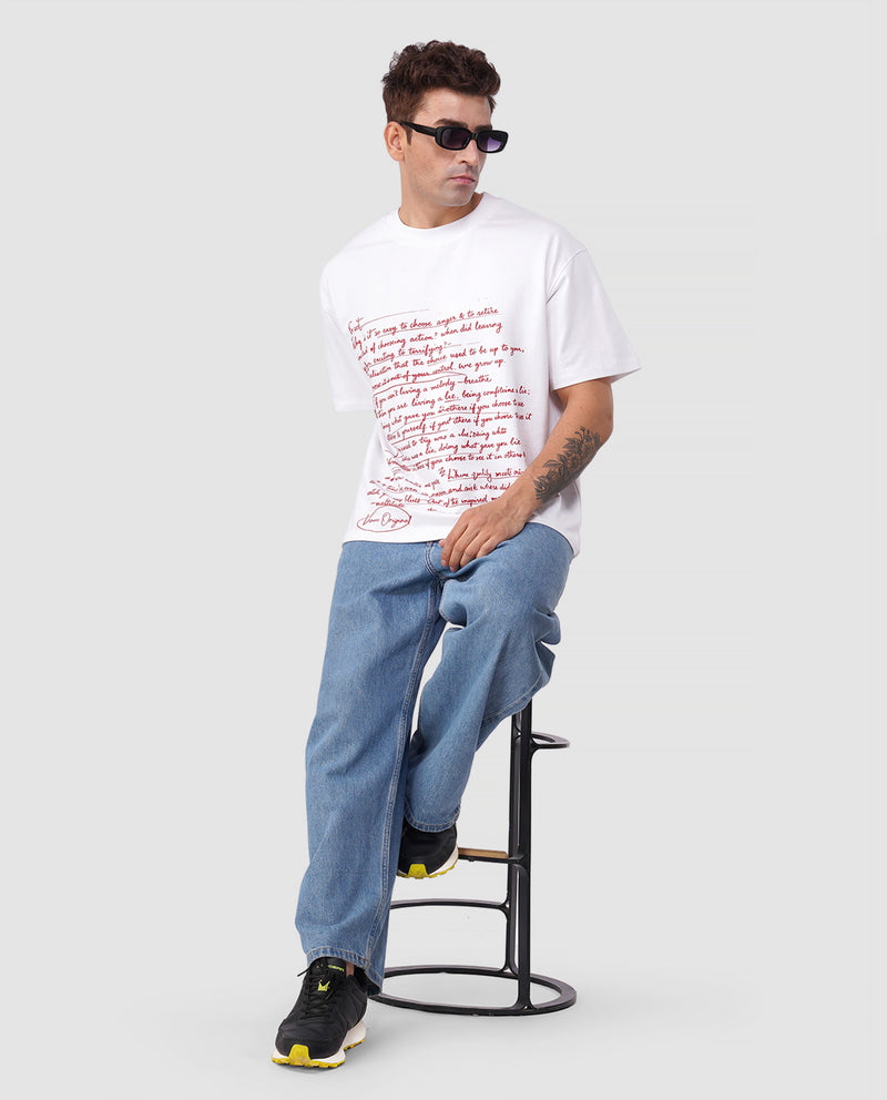 Scripted Chaos Oversized Tee – Red Ink Manifest Drop