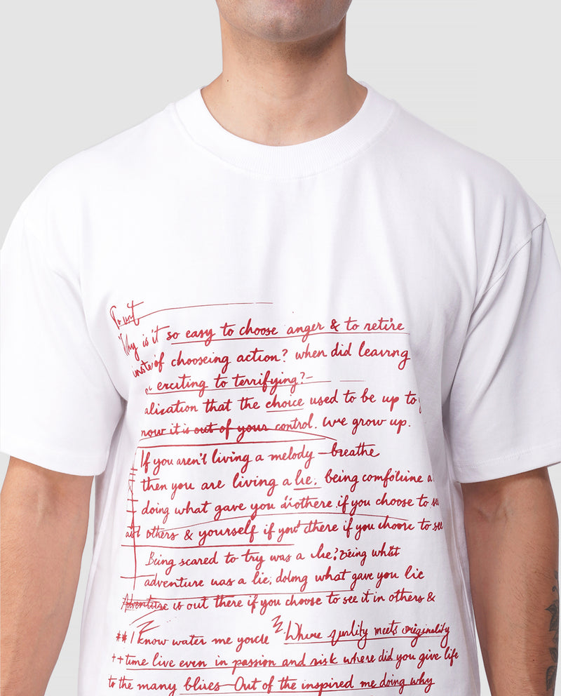 Scripted Chaos Oversized Tee – Red Ink Manifest Drop