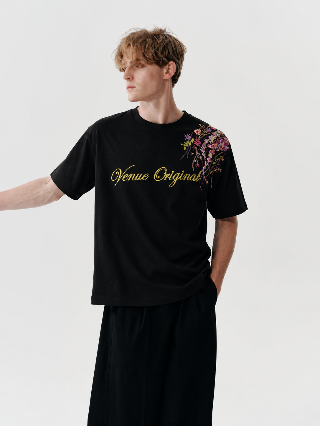 Ethereal Bloom Embroidered Oversized Tee