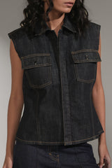 Women’s Sleeveless Denim Utility Shirt | Blues by V E N U E ORIGINAL