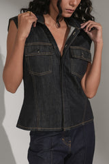 Women’s Sleeveless Denim Utility Shirt | Blues by V E N U E ORIGINAL