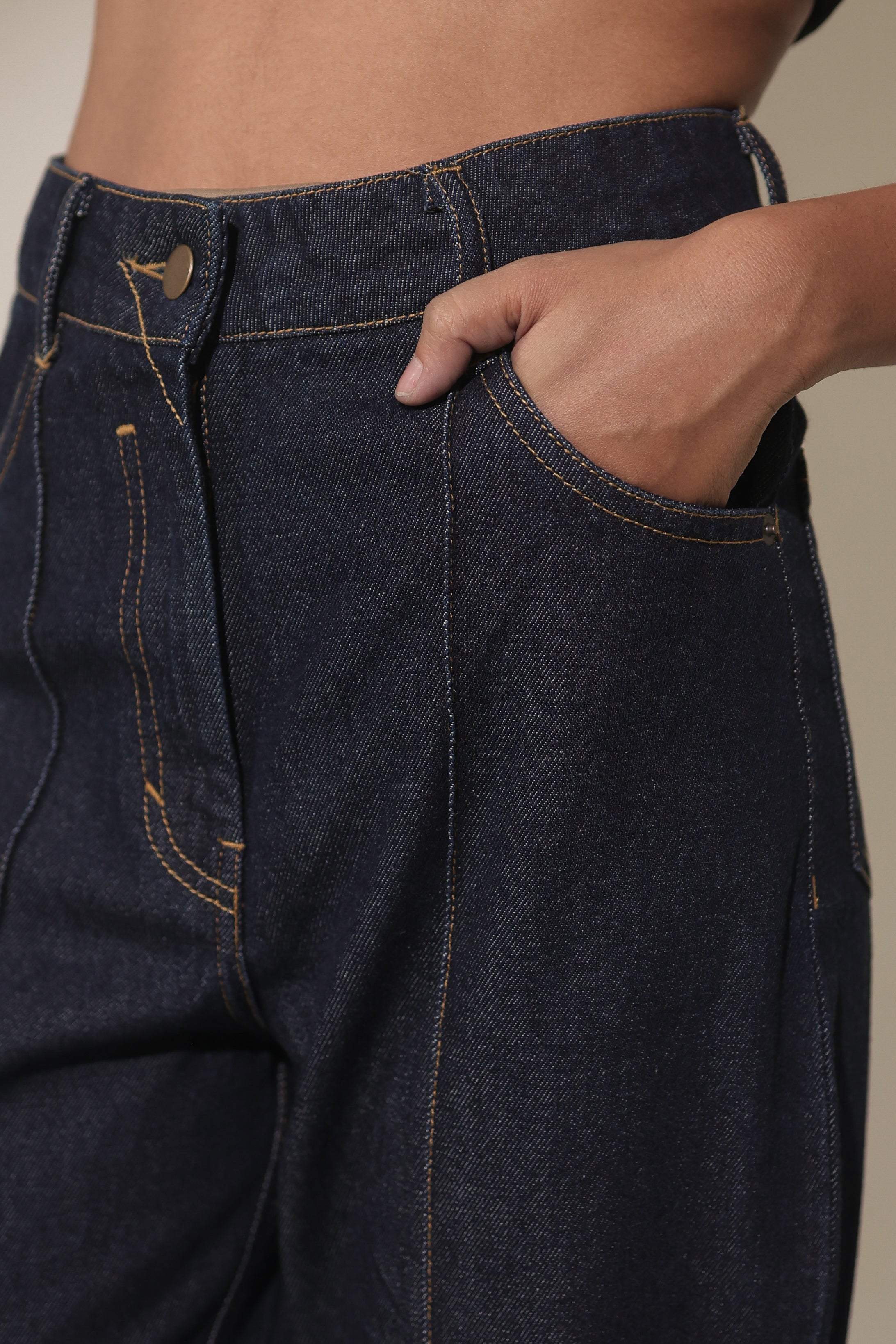 High-Rise Flared Denim Jeans with Center Seam