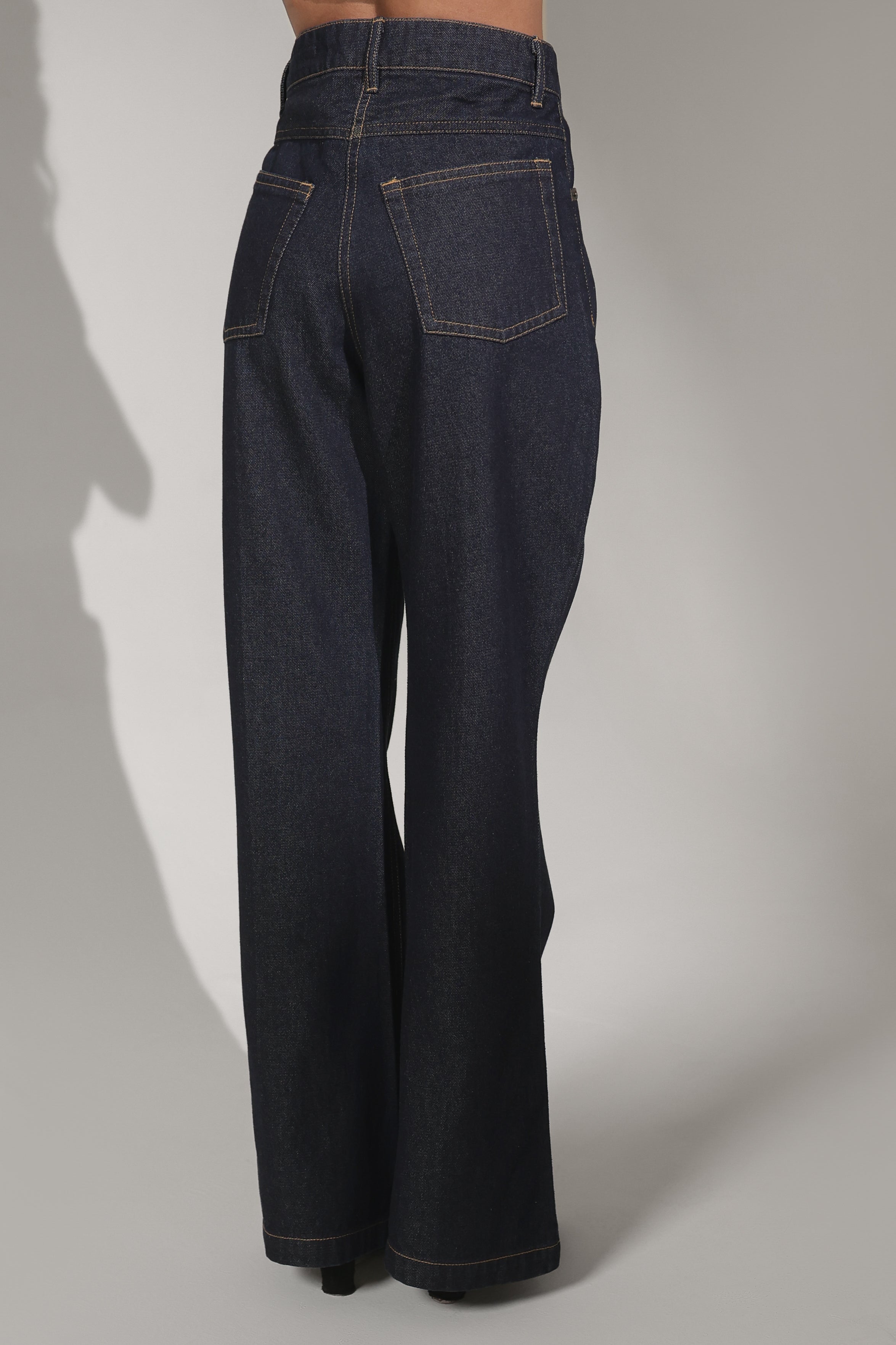 High-Rise Flared Denim Jeans with Center Seam