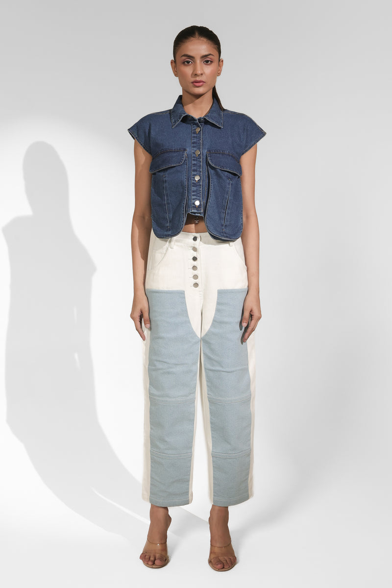 Women’s Two-Tone High-Rise Straight Fit Denim Jeans | Blues by V E N U E ORIGINAL