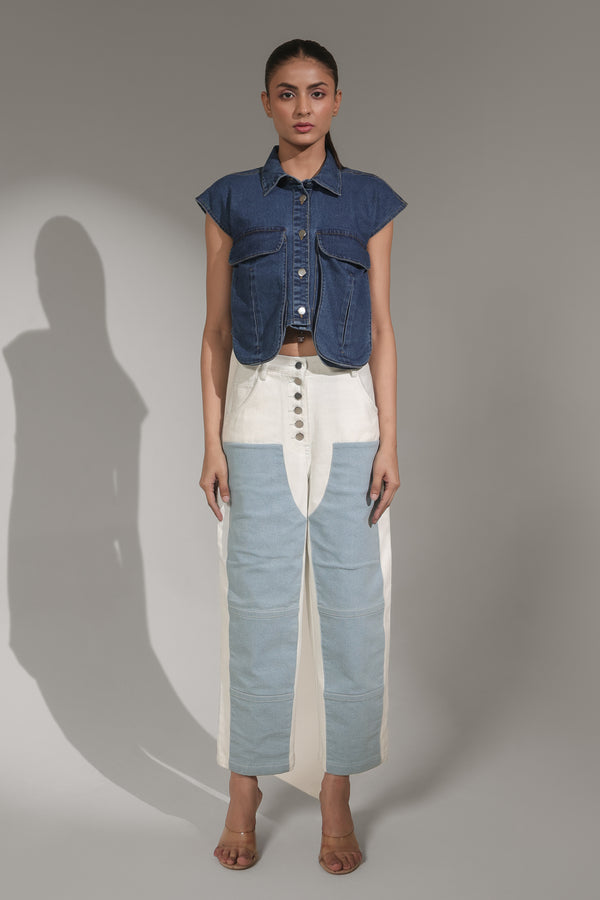 Women’s Two-Tone High-Rise Straight Fit Denim Jeans | Blues by V E N U E ORIGINAL