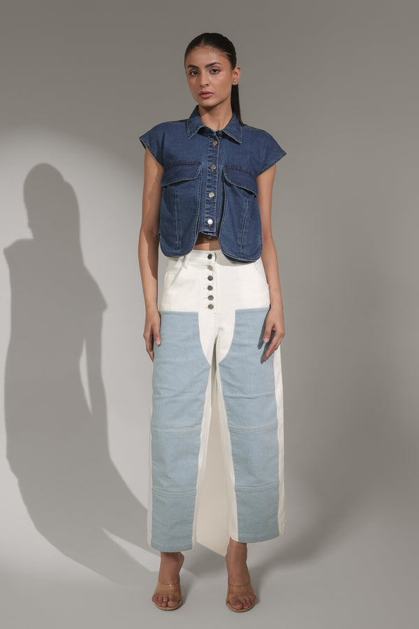 Women’s Two-Tone High-Rise Straight Fit Denim Jeans | Blues by V E N U E ORIGINAL