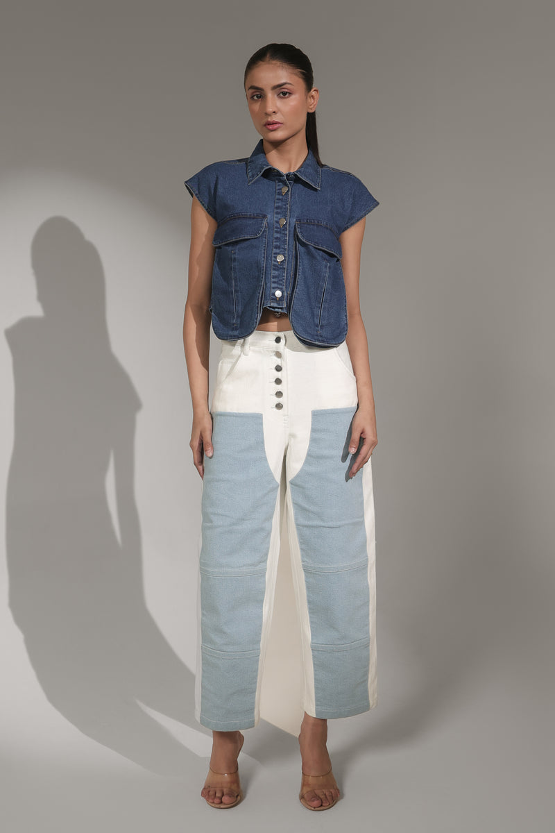 Women’s Two-Tone High-Rise Straight Fit Denim Jeans | Blues by V E N U E ORIGINAL