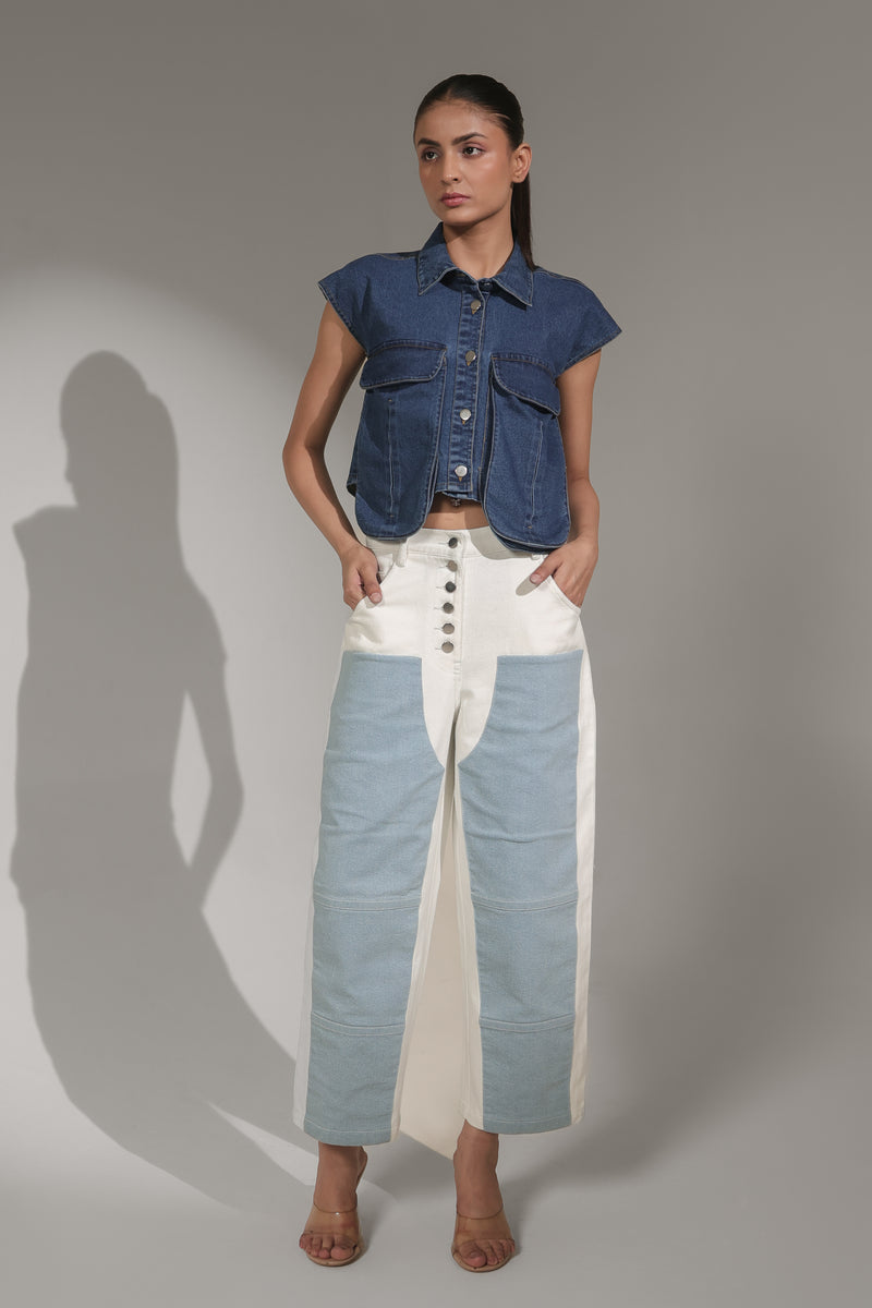 Women’s Two-Tone High-Rise Straight Fit Denim Jeans | Blues by V E N U E ORIGINAL