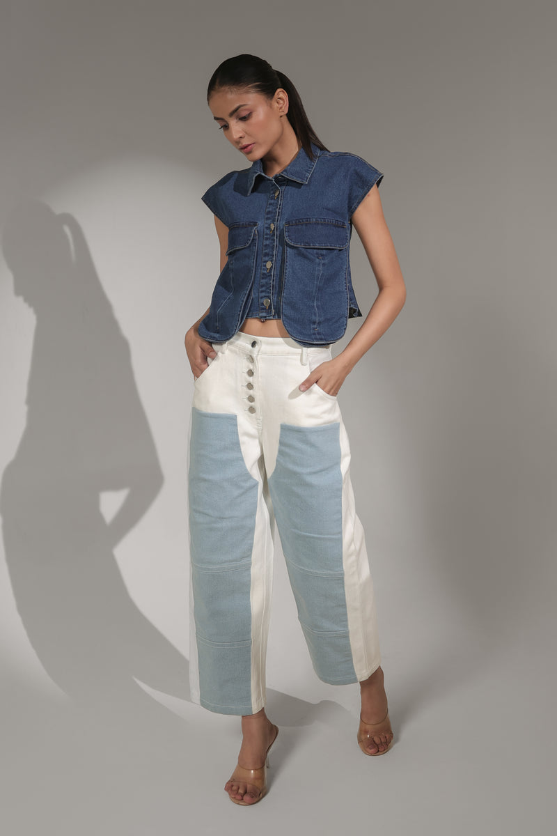 Women’s Two-Tone High-Rise Straight Fit Denim Jeans | Blues by V E N U E ORIGINAL