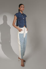 Women’s Two-Tone High-Rise Straight Fit Denim Jeans | Blues by V E N U E ORIGINAL